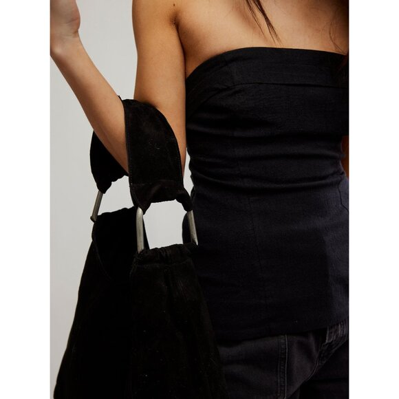 FREE PEOPLE Bobbi Slouch Suede Tote / Black - Picture 6 of 9